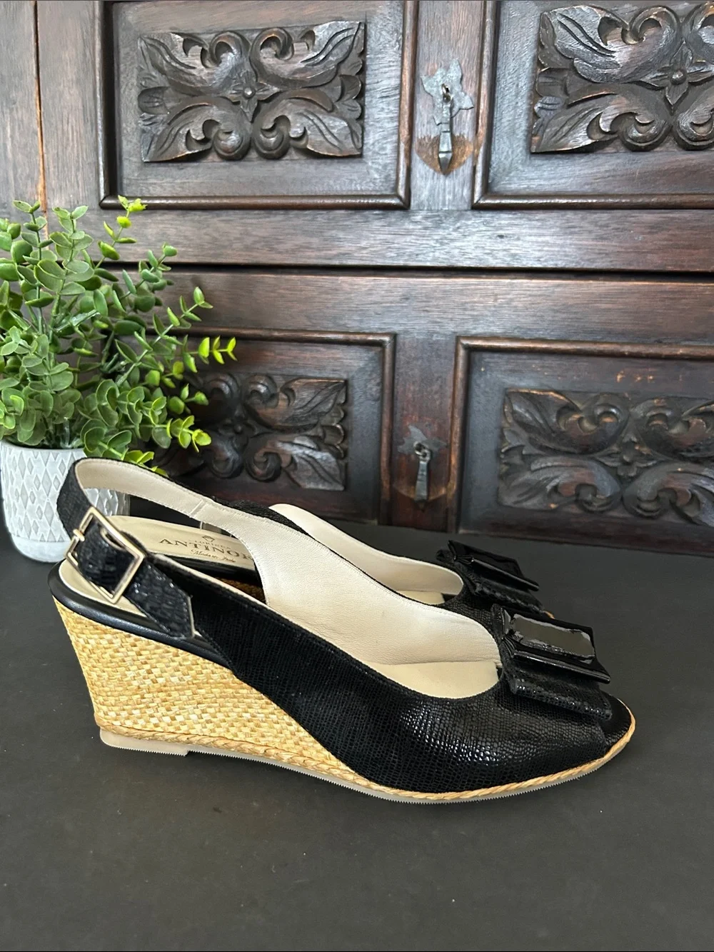 Antinori Black Patent Accent Espadrille Slingbacks